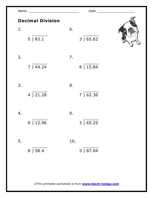 Math Worksheets For 5th Grade Decimal Division | Free Worksheets Samples