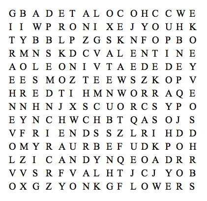 Fourth, Fifth & Sixth Grade Valentine Word Search