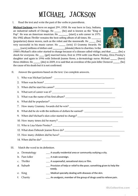 Michael Jackson Biography Worksheet