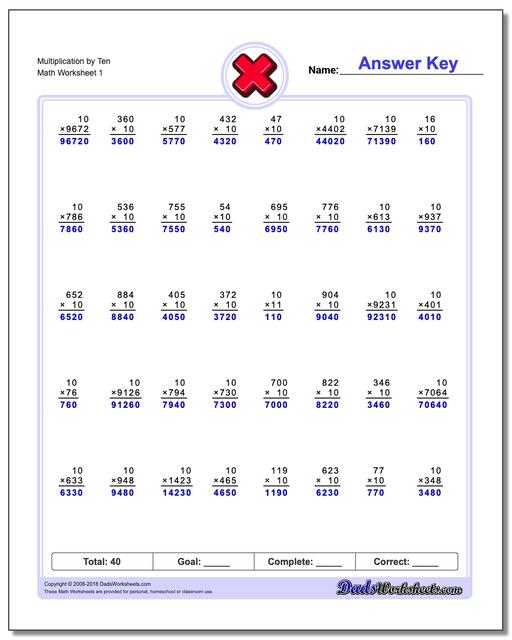 844 Free Multiplication Worksheets For Third, Fourth And Fifth Grade