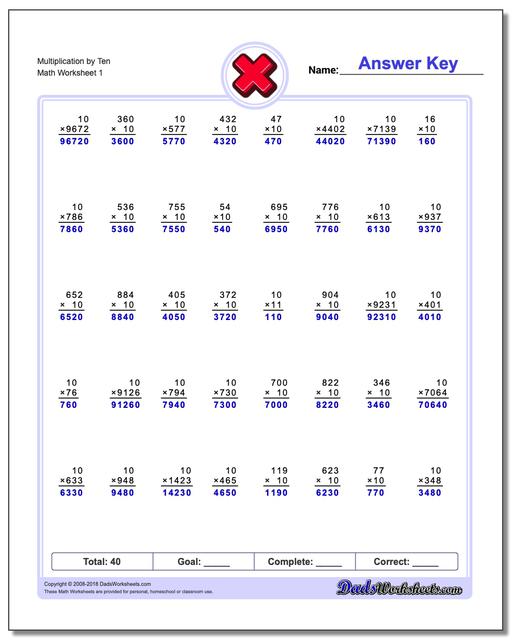 844 Free Multiplication Worksheets For Third, Fourth And Fifth Grade