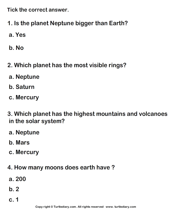Our Solar System Worksheet