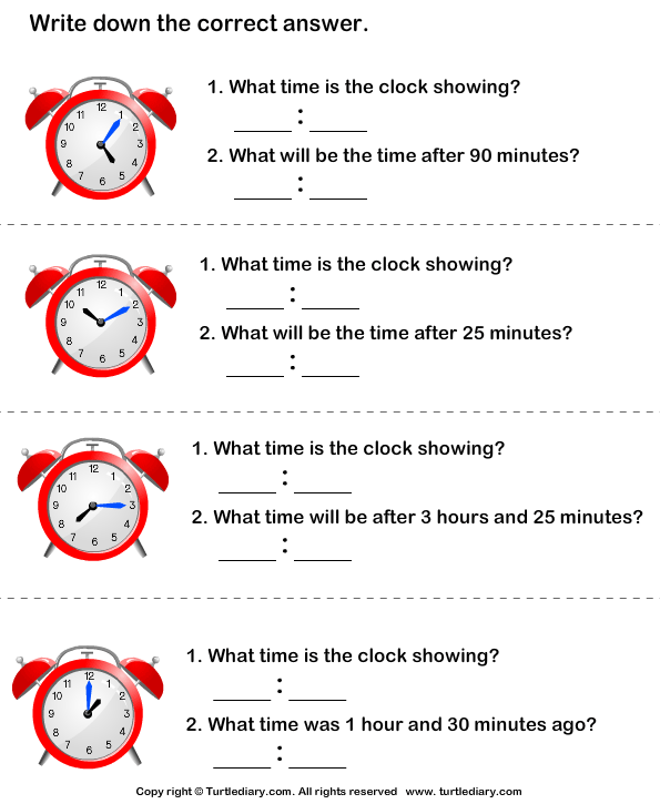 Read Clock And Find Time Difference Worksheet