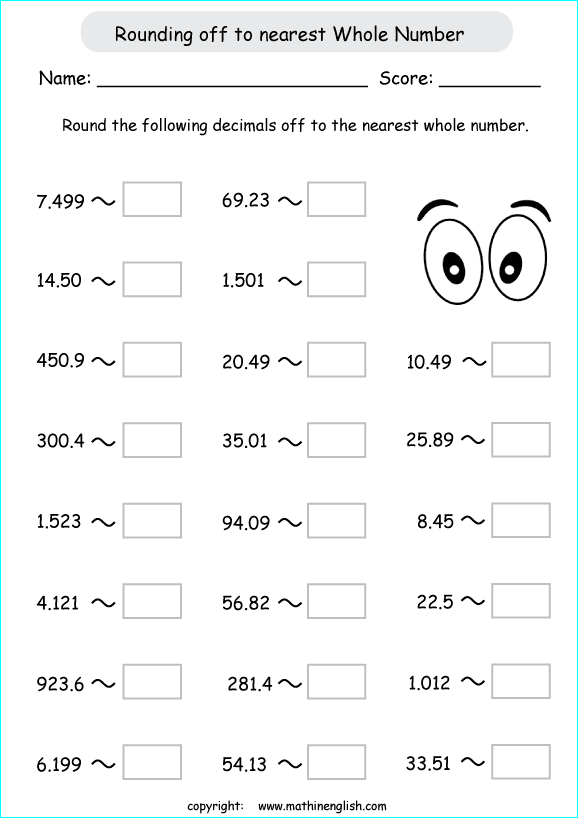 Round Decimals Off To The Nearest Whole Number  Grade 4 Decimal