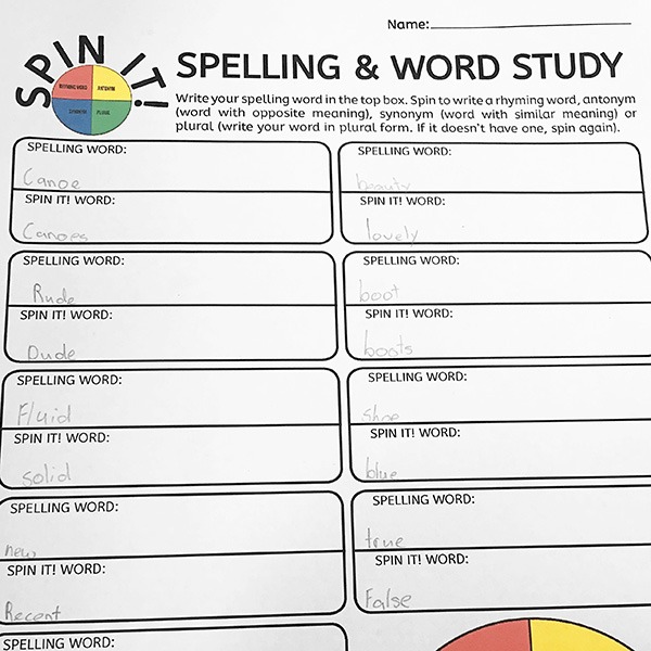 Spelling Word Activities  Spin It! Spelling For Any Word List