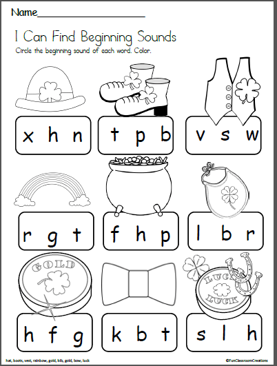 St  Patrick's Day Beginning Sounds Worksheet