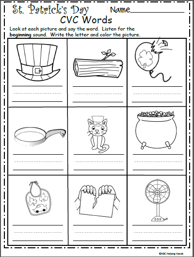 St  Patrick's Day Cvc Words Worksheet For Kindergarten