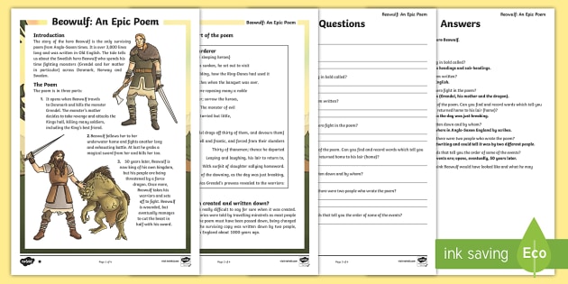 Uks2 Beowulf Reading Comprehension Activity