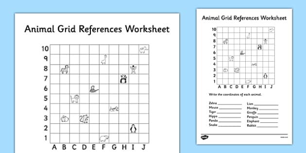Animal Grid References Worksheet