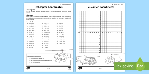 Helicopter Coordinates In Four Quadrants Worksheet   Worksheet