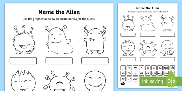 Phase 3 Phonics Name The Alien Worksheet   Worksheet