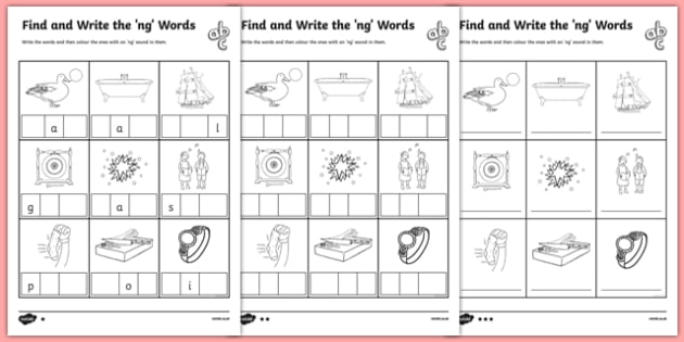Find And Write The Ng Words Differentiated Worksheet Pack