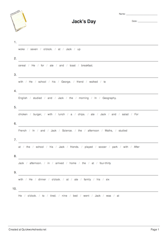 Sentence Scramble   Sentence Jumble Worksheet Generator