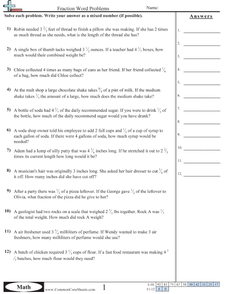 Fraction Worksheets