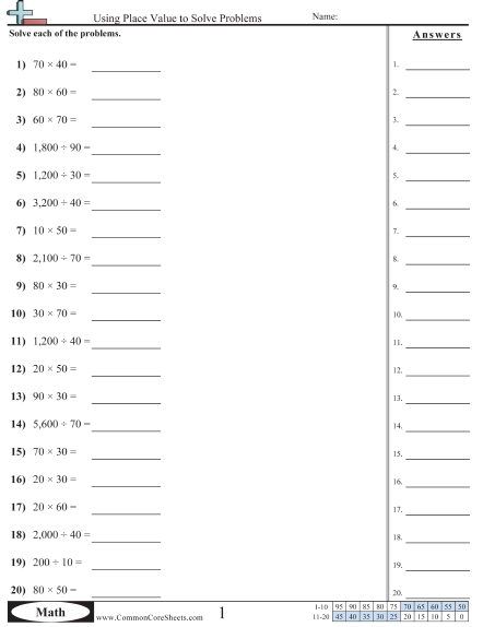 Value & Place Value Worksheets