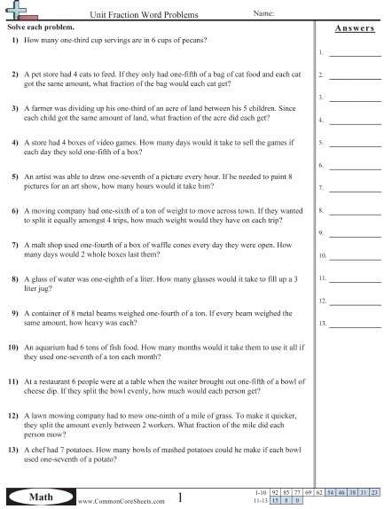Fraction Worksheets