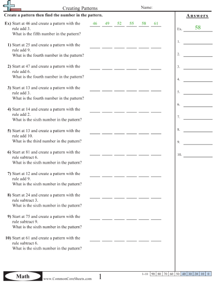 Patterns & Function Machine Worksheets