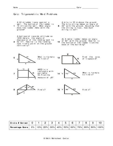 15+ Trig Word Problems Worksheet Answers