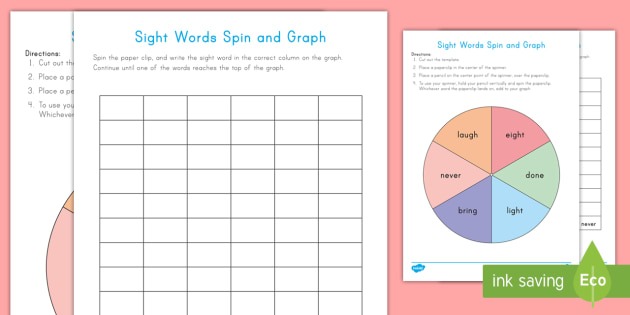 Sight Words Spin And Graph Worksheet   Worksheet