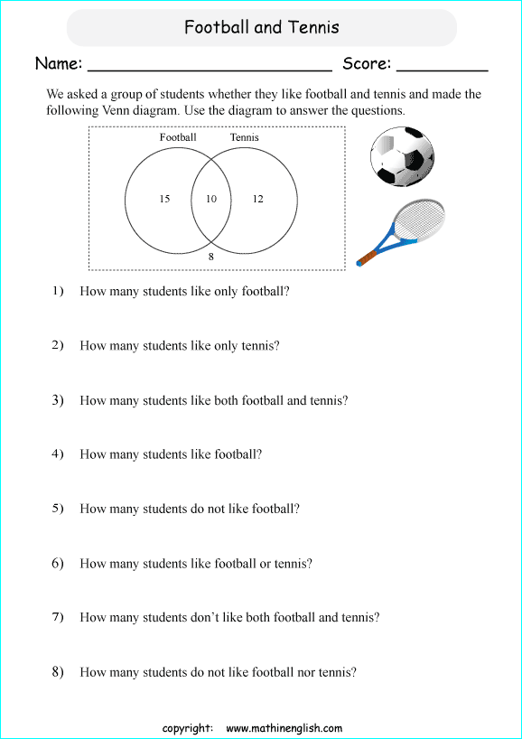 Grade 6 Math Venn Diagram Worksheet, Analyze The Diagram And Use