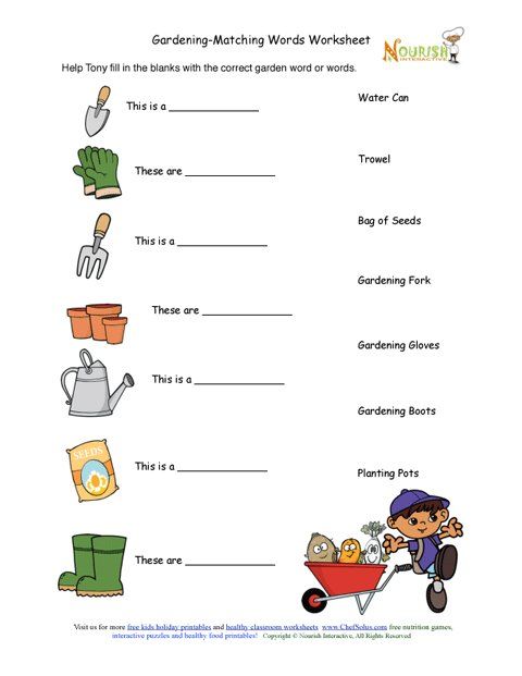 Kids Gardening Tools Matching Activity Sheet