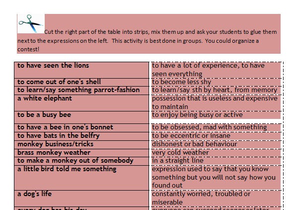 Animal Idioms Worksheet