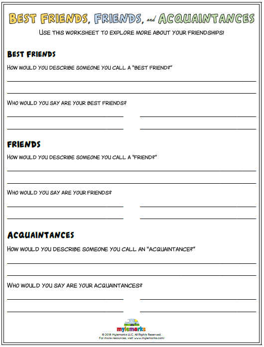 Healthy Relationships And Friendships Worksheets