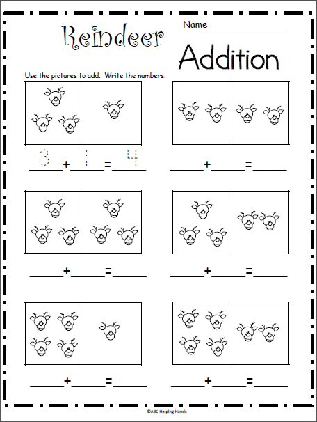 Reindeer Addition Math Worksheet