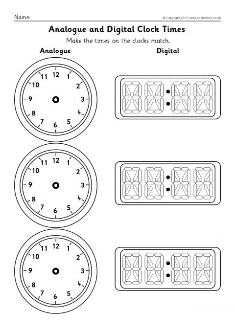 Blank Analogue And Digital Clock Times Worksheets (sb9593