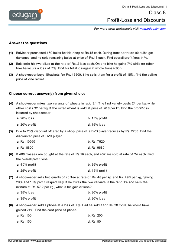 Class 8 Profit