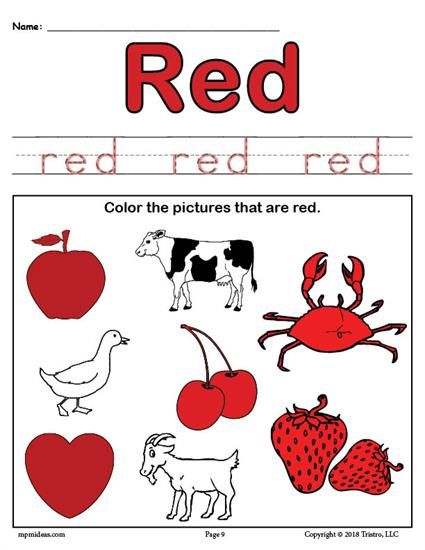 Free Color Red Worksheet
