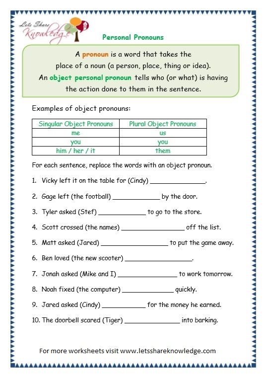 Page 6 Personal Pronouns Worksheet