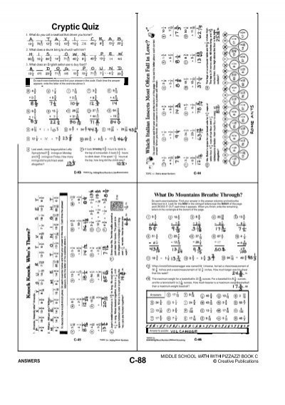 Algebra With Pizzazz Answer Key Page 41 Cryptic Quiz