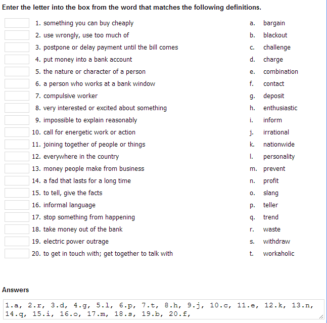 Vocabulary Worksheets