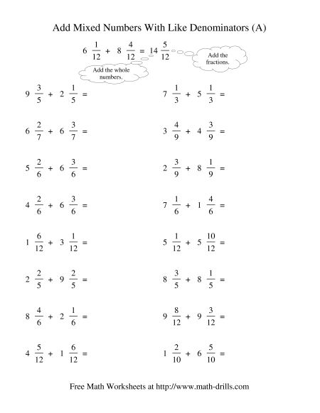 Adding And Subtracting Fractions Mixed Review Worksheet