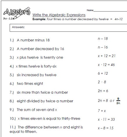 Algebraic Expressions 1 Worksheets