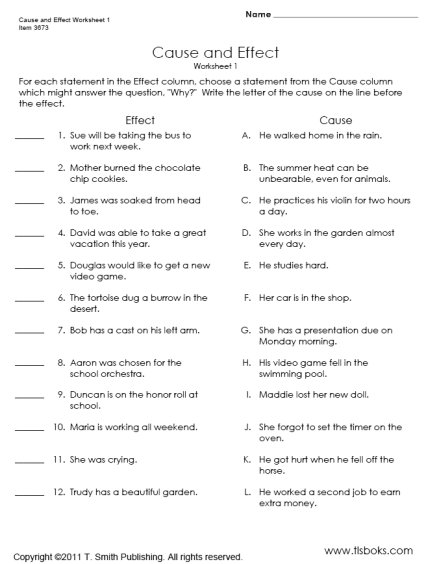 Cause And Effect Worksheets For 5th Grade