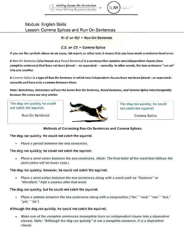 Correcting Fragments And Run Ons Worksheets
