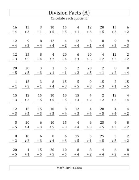 Division Facts Worksheets Grade 2
