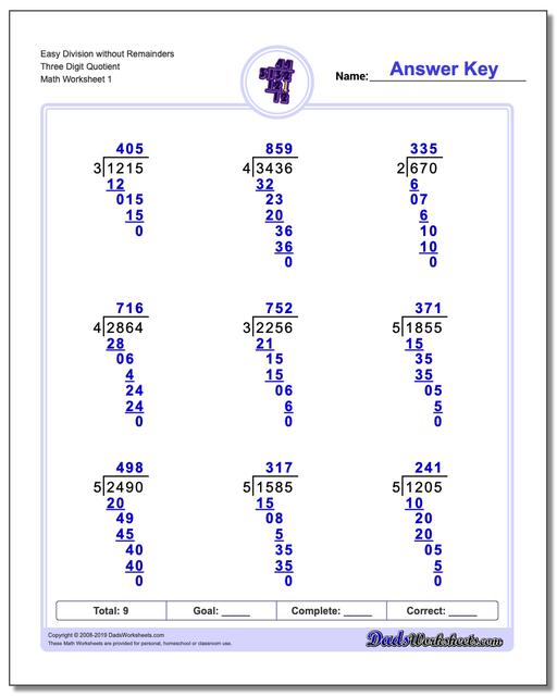 Long Division Worksheets Without Remainders