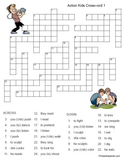 Printable Spanish Crossword Puzzle Worksheet Verbs Conjugated