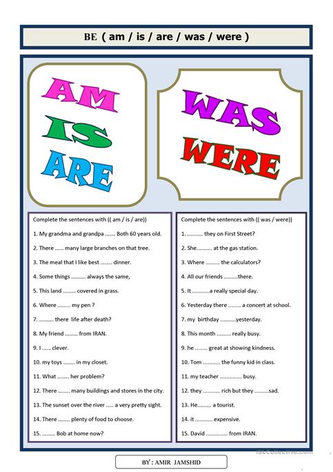 Enchanting Use Of Is Are Am Was Were Worksheets On Be Am Is Are