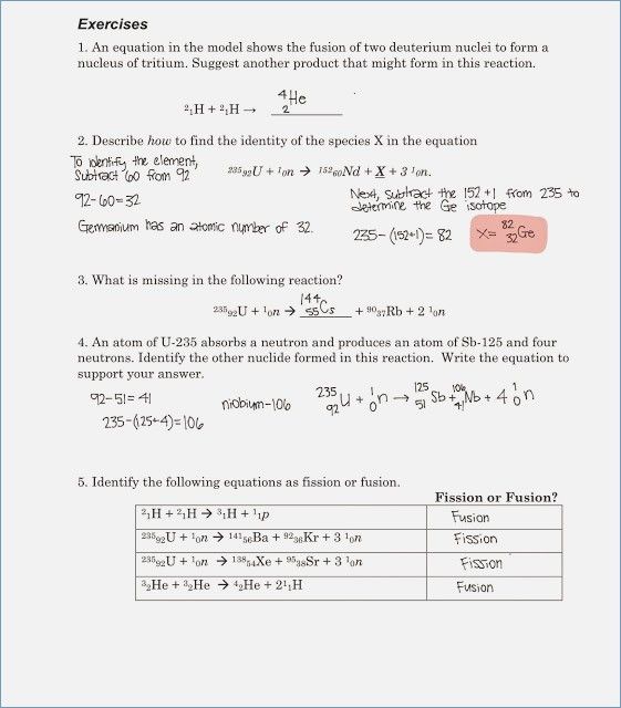 Fission Versus Fusion Worksheet Answers