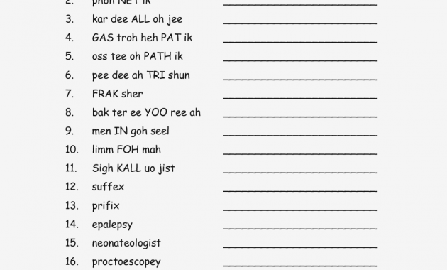 Free Medical Terminology Worksheets