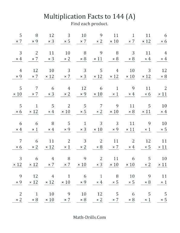 100 Multiplication Worksheets