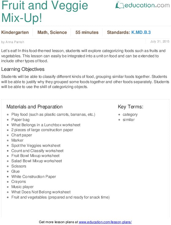 Vegetable Lesson Plans For High School