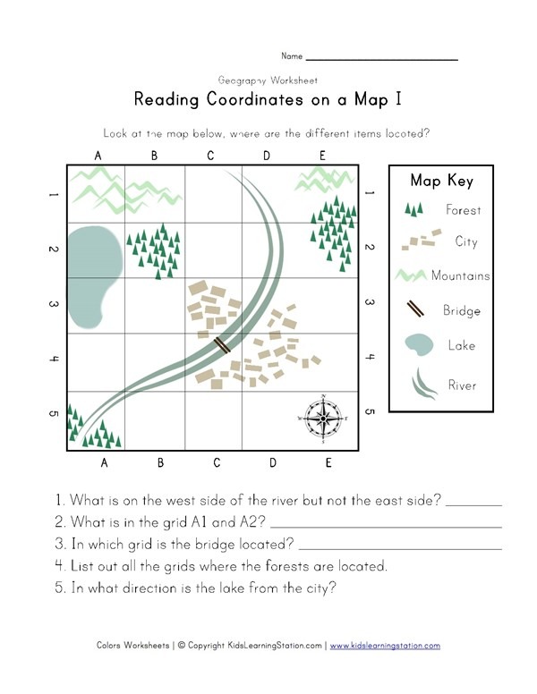 Reading Coordinates On A Map Worksheet