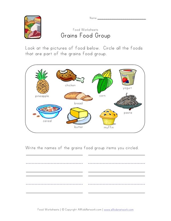 Grains Food Group Worksheet