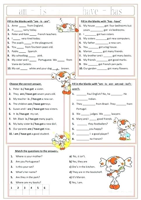 Has And Have Worksheets With Answers Am Is Are Was Were Has Have