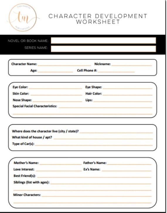 Character Development Worksheet Printable Pdf For Writers